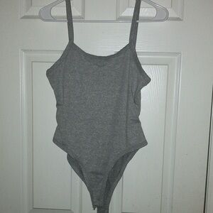 Gray Scoop Neck Bodysuit with Spaghetti Straps